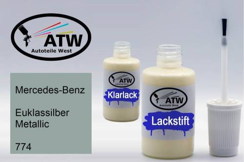 Mercedes-Benz, Euklassilber Metallic, 774: 20ml Lackstift + 20ml Klarlack - Set, von ATW Autoteile West.